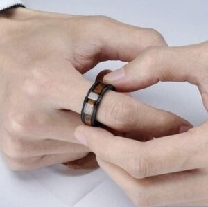 Men's Black Stainless Steel Titanium Wood Wide Band Ring